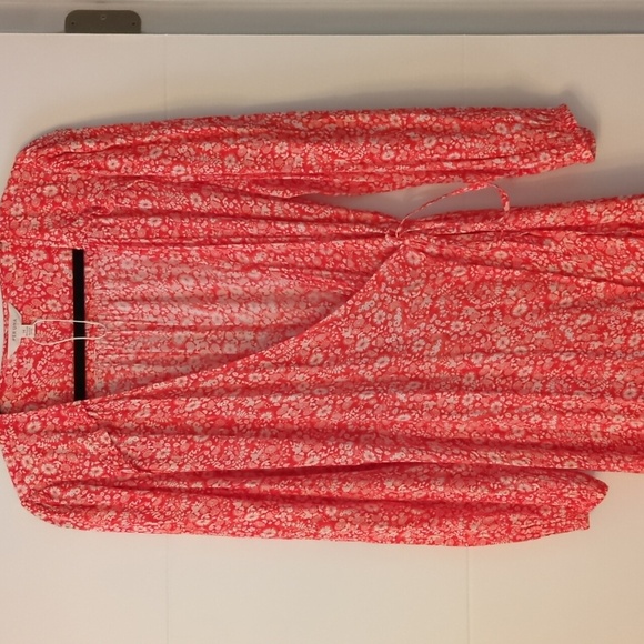 Per Una V Neck Wrap Ditzy Print Floral Red Long Sleeve Midi Dress Size 10 - Picture 6 of 12